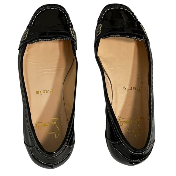 CHRISTIAN LOUBOUTIN - SIZE 37 / US 6.5 BLACK PATENT LEATHER PENNY LOAFERS - S7 - Picture 4 of 13